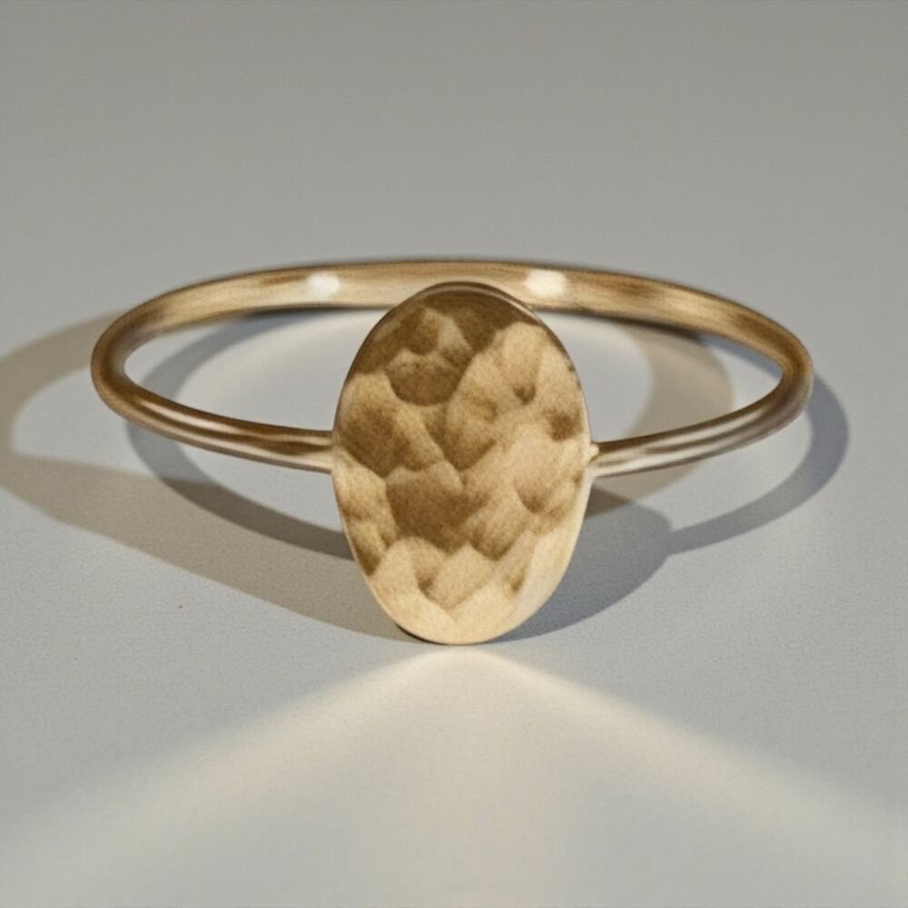 Hammered Gold Oval Disc Ring Minimalist Statement Ring Size 7